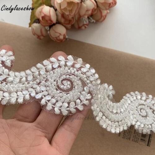 1 Yard Beaded Lace Trims Handmade DIY Flowers Wedding Accessories Clothing Veil Jewelry Sewing Dress Edge Trimmings Milk White