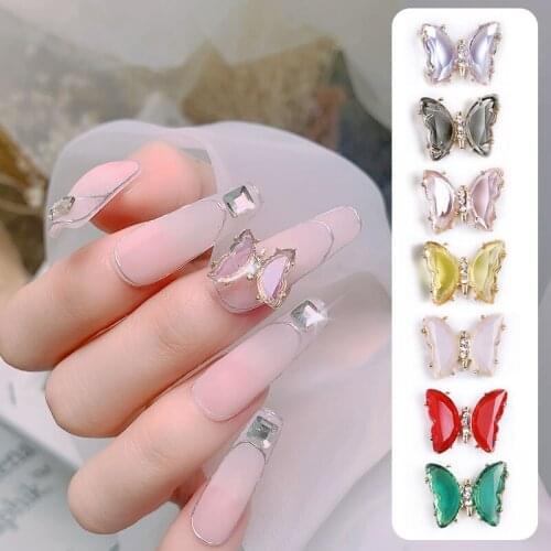 10pcs Shiny Crystal Butterfly 3D Nail Art Decorations Diamond Glass Alloy Flat Base Jewelry Manicure Design Accessories