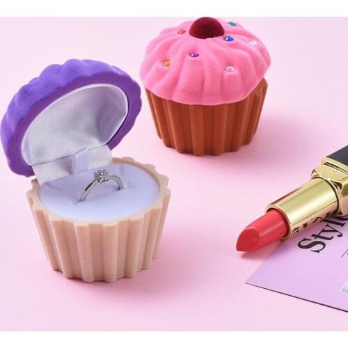 10pcs Purple Hot Pink Cup Cake Shape Velvet Jewelry Gift Boxes Portable Jewelry Storage Case for Ring Earrings Necklaces 6x5.8cm