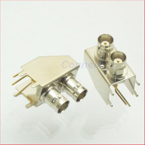 10 pcs/lot BNC Pair double female right angle Panel mount Audio Connectors PCB Solder