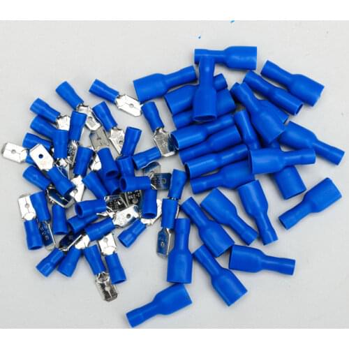 100pcs Male& Female Insulated Spade Wire Crimp Terminal Cable Connectors 6.8mm*0.8mm Insulated wire crimp connector kit 15A