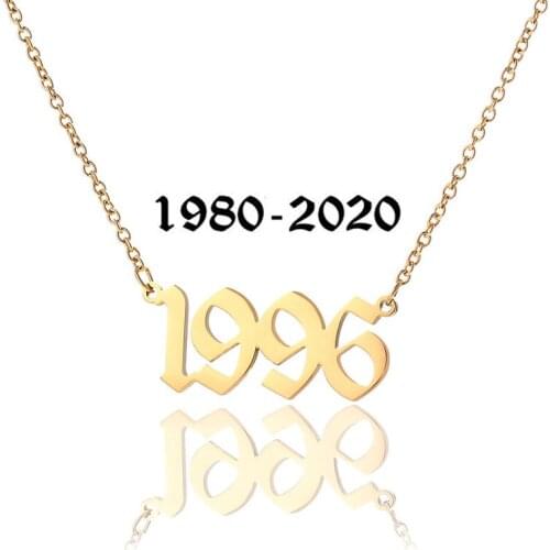 Stainless steel years 1980-2020 fashion pendant chocker necklace digits birthday gift ornament jewelry