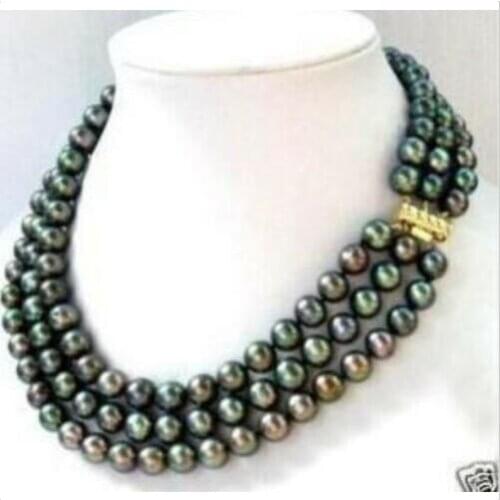 3 row 7-8MM Black akoya Pearl Necklace