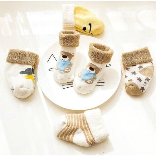 5Pair/Lot Kids Soft Cotton Socks Set Boy Girl Baby Cute Cartoon Warm Stripe Dots Fashion Sport Socks Autumn Winter Children Gift