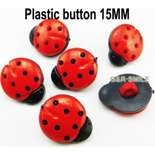 50PCS 15MM red Dyed Plastic Ladybird Buttons Coat Boots Sewing Clothes Accessories P-122-10