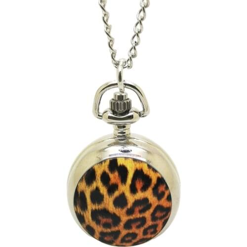 6015) Vintage Bronze Leopard Pocket Watch Necklace chain pendant, 12pc/lot, Wholesale