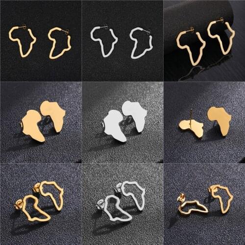 African Map Stud Earring Exaggerate Gold Africa Nigeria Ornaments Traditional Ethnic Ethiopian Hyperbole earrings Gift for women