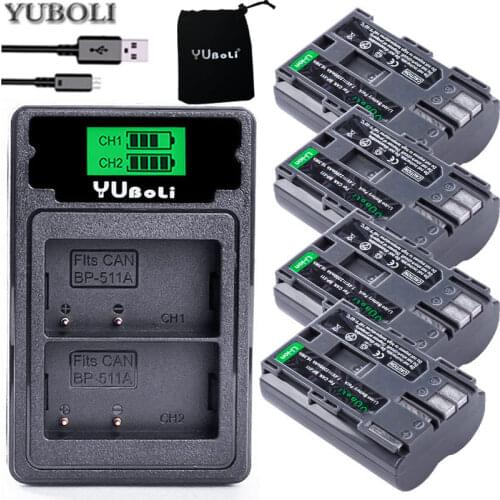 7.4v 2200mah BP-511A BP-511 BP 511 511A BP511 BP511A Battery + LCD USB Charger for Canon EOS 40D 300D 5D 20D 30D 50D camera