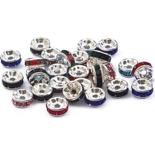 High Quality 50Pcs 12 Color Mixed Size Plated Metal Beads Crystal Rhinestone Spacer Beads For DIY Jewelry Making Accessories