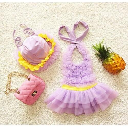 Princess Style Kids Girls One piece Swimming Suit Bowknot Dress + Hat Swimwear Summer Beach Wear Dance Costumes Swimsuit SA4009