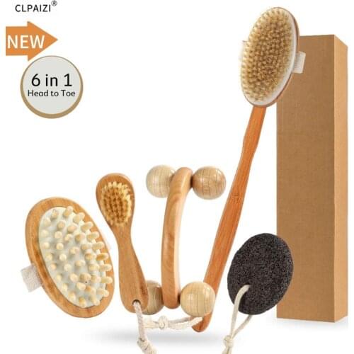 CLPAIZI Natural Bristle Bath brush Exfoliation Promotes Blood Circulation Wood Massages Dry Brush Bathroom Set Shower Brush D30