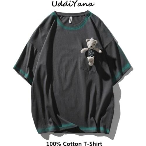 Summer Fashion Men Oversized T-Shirt Kawaii Bear Top Women Tee Shirt Clothes For Teens Skateboard Clothing for Girls Sweatshirt