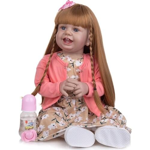Happy Smile 27 Inch 68 cm Reborn Baby Toddler Dolls Lifelike Floral Dress Newborn Cloth Body Doll Toys For Kids Birthday Gifts