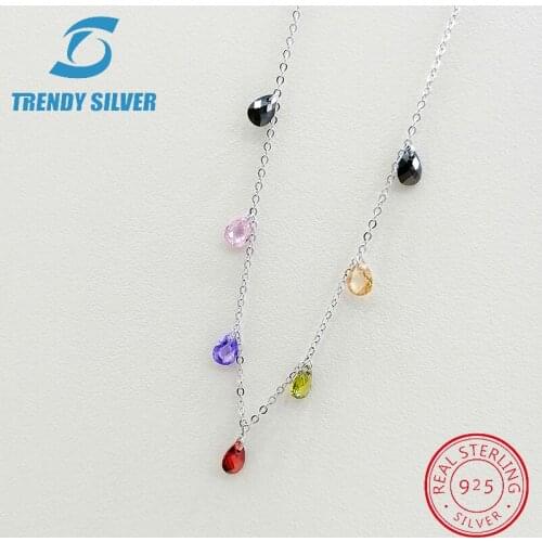 Real 925 Sterling Silver Pendant Necklace Chain Choker 45cm Cubic Zircon for Women Jewelry rose gold
