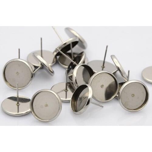 PandaHall 20pcs 8/10/12mm 304 Stainless Steel Metal Flat Round Ear Stud Components Jewelry decoration Jewelry Findings F60