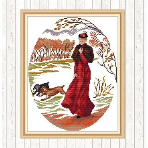 Lady In Red,Chinese Cross Stitch Kit Needlework Set Counted Printed on Canvas DMC 11CT 14CT DIY Handmade Embroidery Thread Kits