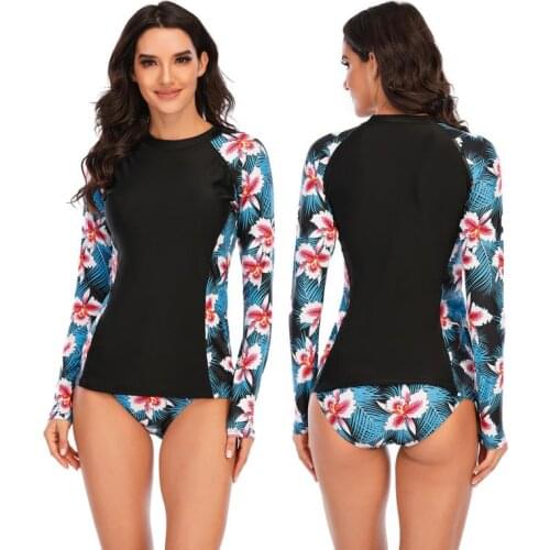 New Split Diving Bikini Long Sleeve Beach Swimming Suit 2021 Women Two Pieces Print Surfing Bathing Swimwear Surfing Swimsuit