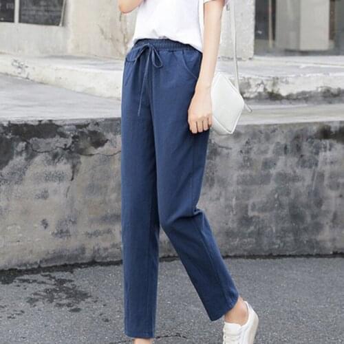 Autumn Women Pants Casual Solid Color Middle Waist Pocket Ankle Length Fashion Female Lace Up Harem Pants Streetwear