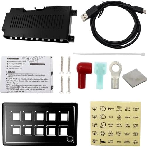 10P LED Membrane Control Switch Panel w/Backlight Built-in PPTC APP Control IP67 Waterproof for Car Marine Boat