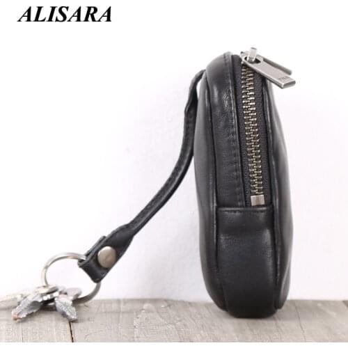 Alisara Key Wallets Men Genuine Leather Luxury Women Key Purses Casual Keychain Pocket Fashion Car Key Bag Housekeeper Organizer