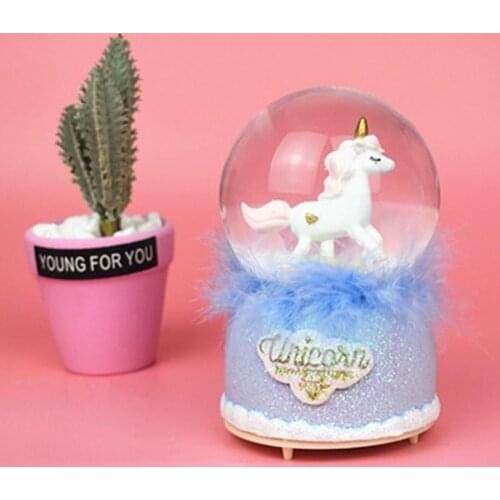 Simple modern creative unicorn luminous rotating crystal ball music box TV cabinet bedroom living room home decoration