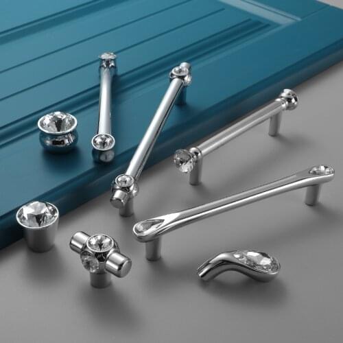 Luxury Crystal Metal Furniture Cabinet Drawer Handle Diamond Knob Silver For Home Room Kitchen