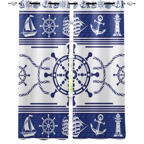 Rudder Anchor Blue Stripes Curtains For Kitchen Bedroom Window Treatment Curtains for Living Room Drape Home Decoration