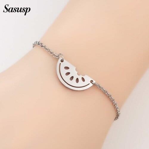Sasusp Stainless Steel Cute Watermelon Bracelets for Women Cartoon Funny Fruit Charm Bracelet Femme Friendship Bracelets Gift