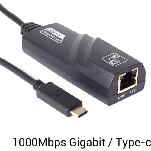 Black 1000Mbps Ethernet LAN Network Adapter Cable For PC K Laptop Type-c USB-C To RJ45 Gigabit