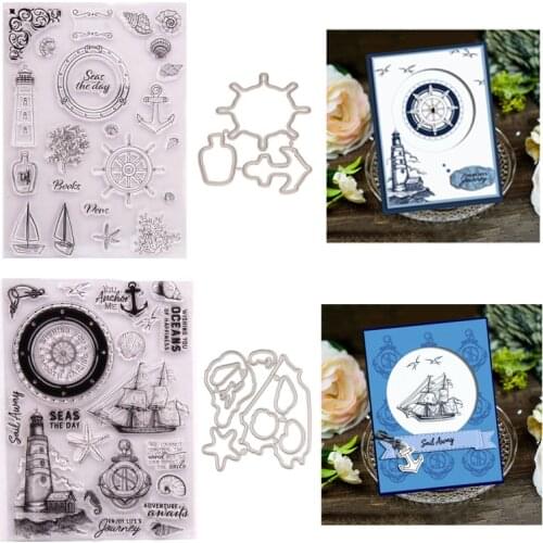 WYSE Stamp and Dies Sea Star Sailboat Clear Stamp with Metal Cutting Die Cut Stencil for DIY Scrapbookiing Handmade Card Die