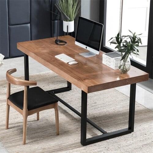 Modern Computer desk office table working table bedroom study table Iron frame solid wood countertop 120X60X75cm