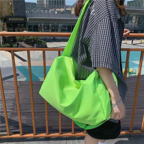 Unisex Fashion Neon Green Shoulder Messenger Bags Female Summer Nylon Waterproof Solid Color Travel Gym Bag Trendy Streetwear