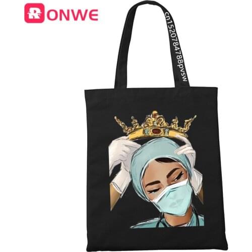 Nurse Queen Fashion Lady Black Print Women Shopping Canvas Bag Female Girl Tote Eco 90s Style Shopper Shoulder Bags,Drop Ship