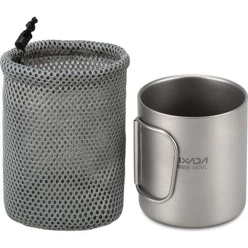 Lixada 220ml / 450ml Titanium Double Wall Cup Water Coffee Tea Cup Mug with Foldable Handle