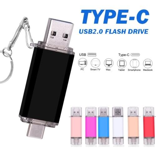 Type-c OTG metal 16GB Dual Port Pendrive 128gb 64gb 8gb 4gb USB Flash Drives usb 2.0 u disk for Android Samsung Huawei Tablets