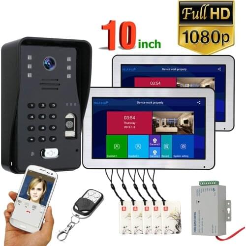 10 inch 2 Or 1 Monitors Wifi Wireless Fingerprint RFID Video Door Phone Intercom System with Wired AHD1080P Door Access Control