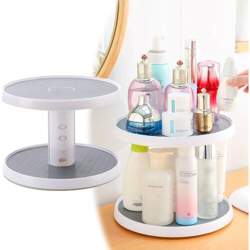 360 Degree Rotating Cosmetic Jar Storage Turntable 2-Tier Spice Rack Kitchen Storage Tray Pantry Cabinet Turntable Round Shelf