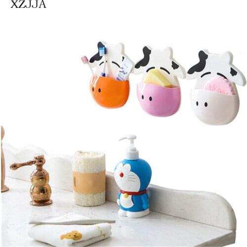 XZJJA Creative Cartoon Cute Cow Storage Rack 3 Suction Cups Wash Gargle Rack Kitchen Bathroom Indoor Home Supplies Organizers