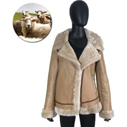 Genuine Leather Coat Women Short Motorcycle-Jacket Real Sheepskin Warm Fashion Casual Female Long Sleeve