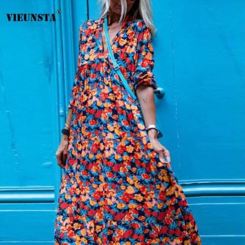 2021 Spring Autumn Loose Women Dress Vintage Pattern Printed Long Party Dress Boho Casual Long Sleeve Maxi Lady Dresses Vestidos