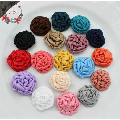 17color for U PIck 50pcs/lot mix colors cabbage Ribbon puff flowers, 1.3inch satin flower, Clutch pin, stick pin supplies