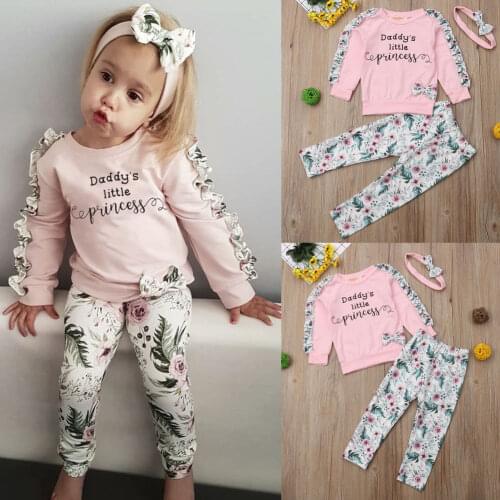 3pcs Baby Girls Romper Top+Pants Floral Outfits Newborn Kids Cotton Clothes Set
