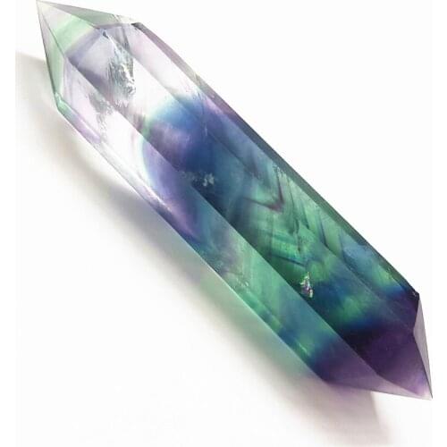60g crystal points beautiful Double Arrow natural green and purple flourite quartz wand point healing