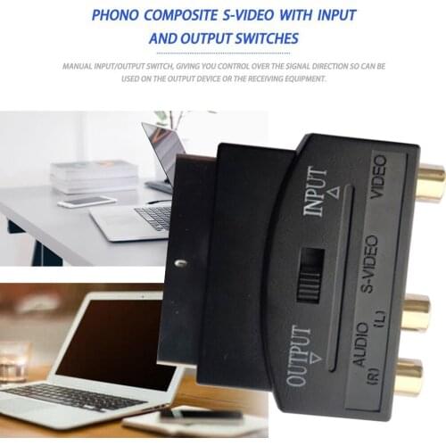 SCART Adaptor AV Block To 3 RCA Phono Composite S-Video With In/Out Switch Scart to SVHS Adapter for Video DVD Recorder