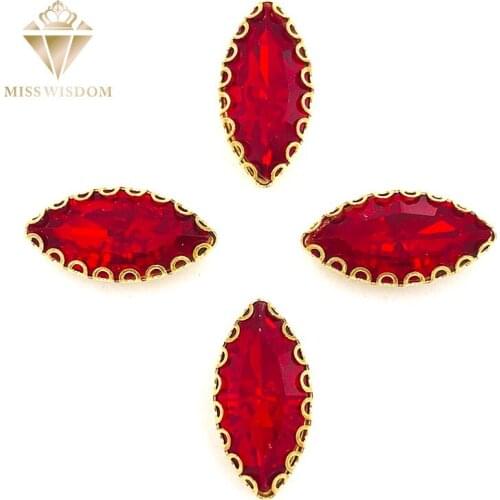 Free shipping 7X15mm Red Horse eye sew on rhinestones gold base with hole lacy claws glass crystal rhinestones Diy accessories