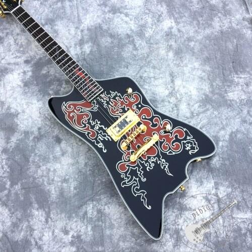 Free delivery, new high-end electric guitar, black and irregular pattern body, gold accessories, customizable