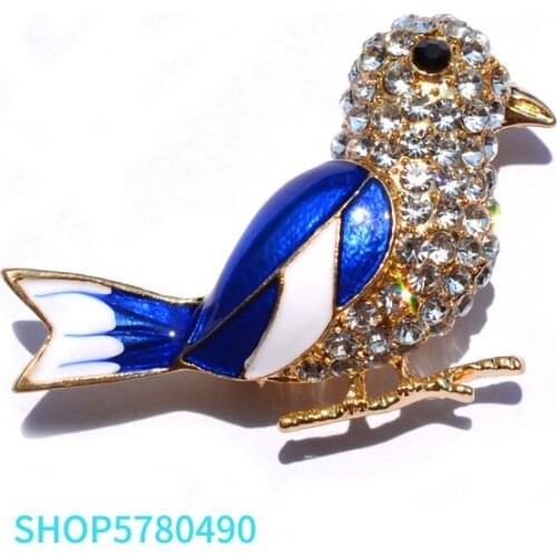 Fashion Jewelry Gold Color Cute Birds Rhinestone Brooches for Women Elegant Pin Enameled Brooch Lady Party Dress Coat Decoration