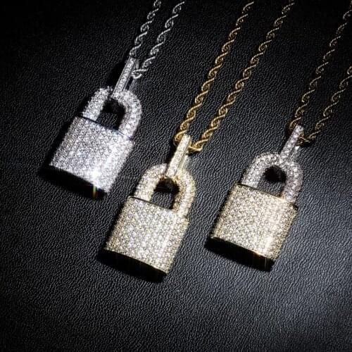BWAVKE Hip Hop Bling Lock Pendant Iced Out Bling Cubic Zircon Necklace For Men Jewelry Charm