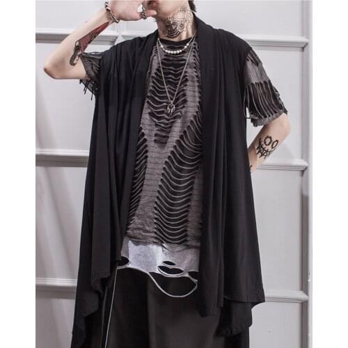 Black Medium Long style all-round vest youth fashion relaxed leisure summer night shop hip hop personality irregular horse clip
