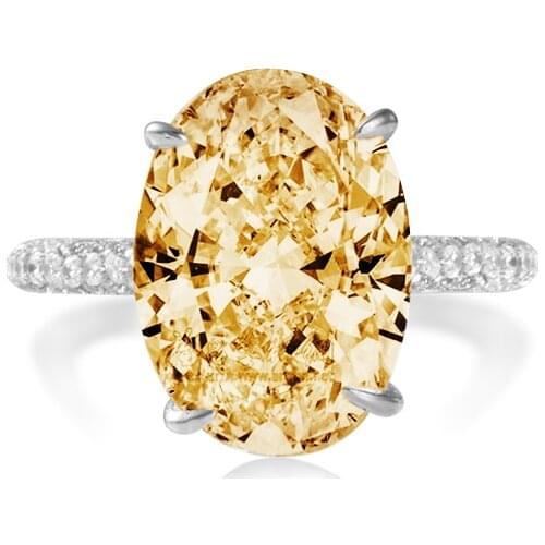 COLORFISH 5ct Solid 925 Sterling Silver Oval Solitaire Engagement Ring Women Wedding Jewelry Egg Shape Yellow Stone CZ Rings